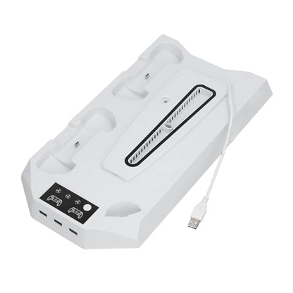 Cooling Stand with Dual Controller Charger, Quiet Adjustable Fan Vertical Station for Slim Disc Digital Edition, 3 USB Hub Console Stand for 5 Accessories (White)