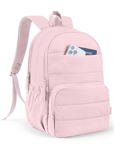 Uselike Travel Backpack for Women, 15.6 Inch Laptop Backpack, Quilted College Bookbag, Cute Work Backpacks, Water Resistant (Light Pink) - color: Light Pink