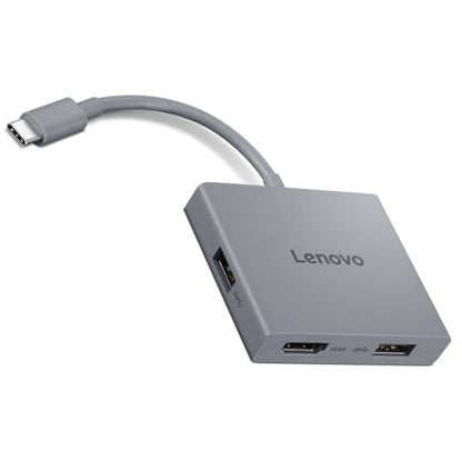 Lenovo USB-C 4 in 1 Travel Hub Block with Integrated Cable, 1x HDMI 4K @ 60Hz, 2X USB-A 3.2, 1x 3.5mm Combo, Luna Grey – Portable, Compact, High-Speed Connectivity Laptops PC Gaming Console Charging