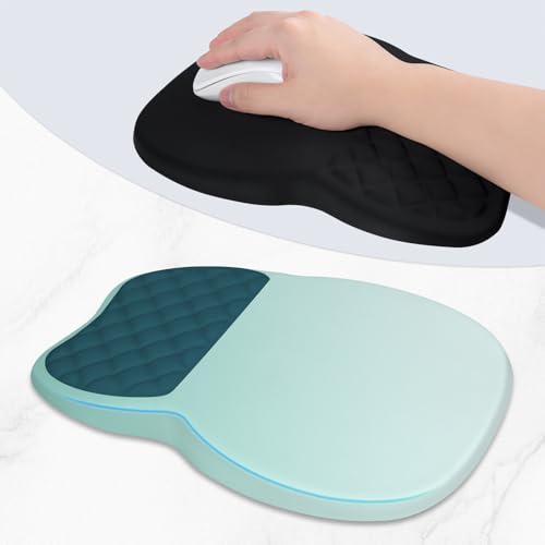 ITNRSIIET Ergonomic Mouse Pad Wrist Support with Memory Foam Massage Bulge & Non-Slip PU Base, Carpal Tunnel Pain Relief, Prevent Wrist Sweating, 12 x 8 x 1.2 inch, Light Green to White - color: Light Green to White