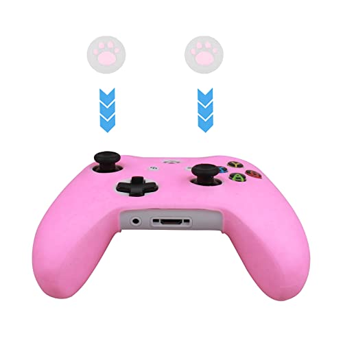 RALAN Glitter Controller Skin for Xbox One, Anti-Slip Silicone Controller Cover Protector Compatible for Xbox 1 Wireless/Wired Gamepad Joystick with 4 Thumb Grips Caps and Black Pro Thumb Grip x 8 - color: Pink