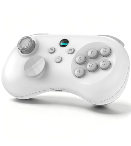 Wireless Fighting Controller for iOS/Android/Switch/PS4/PS3/PC, 6-Button Layout Bluetooth Controllers Retro Gamepad with Hall Joystick/Hall Trigger/Turbo/Programming Key for SEGA’s Classic Games, White - color: White