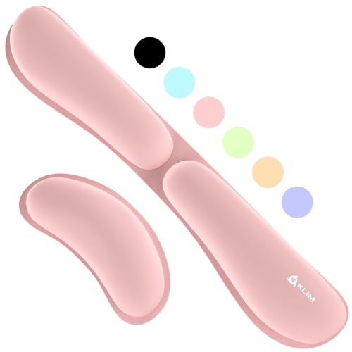 KLIM Mouse & Keyboard Wrist Rest Set - Silky Gel Memory Foam - Ergonomic Wrist Rest for Computer Keyboard, Wrist Pad for Keyboard + Wrist Rest for Mouse - for Gaming and Office - Pain Relief - Pink - color: Pink