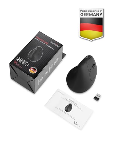 Perixx PERIMICE-608II Wireless Vertical Mouse, 2.4GHz, 6 Buttons, Adjustable DPI 800/1200/1600/2400, Right-Handed Design, USB Receiver, Black - style: Wireless
