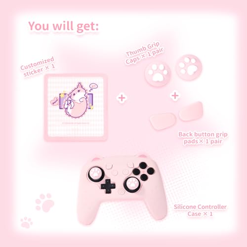 GeekShare Cat Paw Silicone Controller Skin Grips Set Compatible with Switch 2 Pro-Anti-Slip Silicone Protective Cover Case Joystick Caps for Switch 2 Pro Wireless Controller (Pink) - color: Pink
