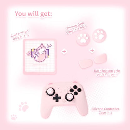 GeekShare Cat Paw Silicone Controller Skin Grips Set Compatible with Switch 2 Pro-Anti-Slip Silicone Protective Cover Case Joystick Caps for Switch 2 Pro Wireless Controller (Pink) - color: Pink