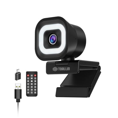 TOALLIN 4K Webcam with Ring Light, Remote Control, PDAF Autofocus | Built-in Dual Mic, 5X Zoom & Image Mirroring, USB Computer Camera for Live-Streaming/Meetings/Video Calls - style: 4K Webcam with Ring Light