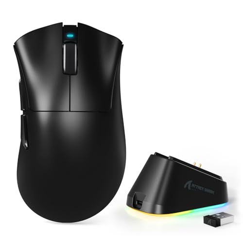 MAMBASNAKE Attack Shark V3 PRO 62g Superlight Wireless Gaming Mouse,RGB Magnetic Charging Dock,BK52820 Tri-Mode BT/2.4G Wireless/Wired Mouse,25000DPI,500mAh,5 Programmable Buttons for Pc/Mac,Black - color: Black