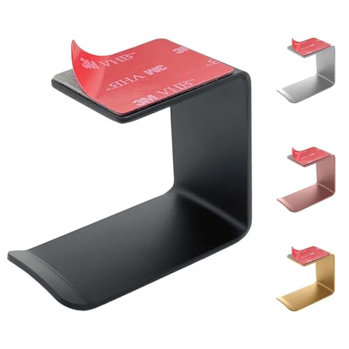 Aluminum Under-Desk Headphone Hanger with Strong Adhesive (1 Pack, Black) | Keeps Headphones Off the Desk, VHB Adhesive Holds 5 lb, Curved Support Helps Prevent Headband Creases, Fits Gaming Headsets - color: Black