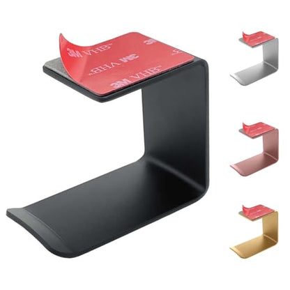 Aluminum Under-Desk Headphone Hanger with Strong Adhesive (1 Pack, Black) | Keeps Headphones Off the Desk, VHB Adhesive Holds 5 lb, Curved Support Helps Prevent Headband Creases, Fits Gaming Headsets - color: Black