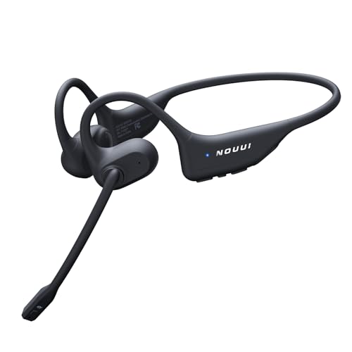 Open Ear Headphones with Mic, Dual Connection Bluetooth Headset with Microphone (AI Noise Cancelling), Bluetooth 5.3 Headphones with Mic, Sweatproof Wireless Headset with Mic for Work, Workout, Call