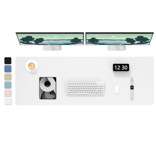 Hsurbtra Desk Pad, 48" x 17" PU Leather Desk Mat, XXXL Extended Mouse Pad, Waterproof Desktop Blotter Protector, Non-Slip Ultra Thin Large Laptop Keyboard Writing Mat for Office Home, White - color: White, size: 48" x 17"