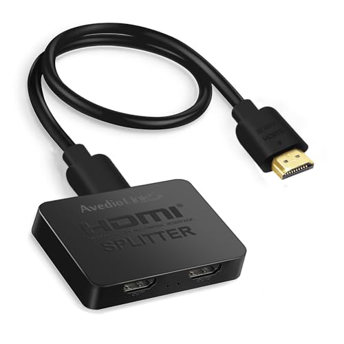 avedio links 8K HDMI Splitter 1 in 2 Out w/ 4ft 8K Hdmi Cable, Mirror Only | Not Extended Display, 4K@120Hz HDMI 2.1 Splitter for Monitor, TV, Support HDCP2.3, 48Gbps, VRR, ALLM, Dol-by Vision & Atmos