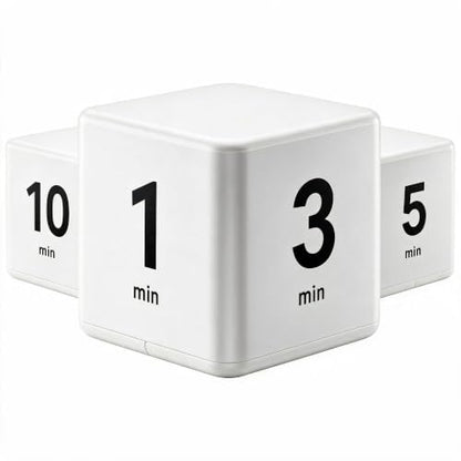 JOYIT Cube Timer 1 3 5 10 Minutes - Flip Countdown Visual Timer for Time Management, Kitchen, Workout, Study, Classroom, Office, Games - color: White 1-3-5-10