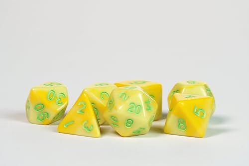 1985 Games Pineapple Kawaii Cat Dice Set – Milk Carton-Inspired Dice for DND | TTRPGs & Tabletop Roleplaying - color: Pineapple