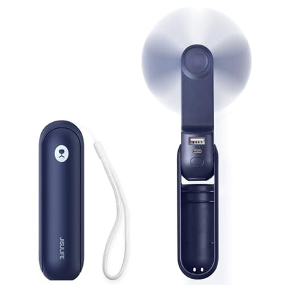 JISULIFE Portable Handheld Fan, 3 In 1-Fan, Power Bank, Flashlight, Blue | Mini Cooling Essential for Outdoor, Small, On-the-Go Pocket Hand Design, 19 Hours, Auto Shut-Off Safety Soft Blade - color: Blue