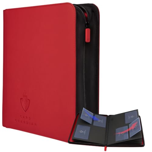 Card Guardian - Toploader 4 Pocket Premium Binder with Zipper for 160 Cards - Side Loaded Pockets - Compatible with Sports and Trading Cards TCG (Red) - color: Red