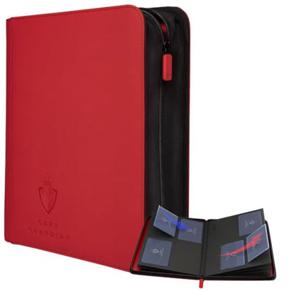 Card Guardian - Toploader 4 Pocket Premium Binder with Zipper for 160 Cards - Side Loaded Pockets - Compatible with Sports and Trading Cards TCG (Red) - color: Red