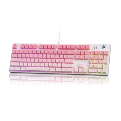 MageGee Mechanical Gaming Keyboard, Wired USB RGB Backlit Keyboard, 104-Key 100% Anti-Ghosting Mechanical Keyboard with Red Switches, Side-Printed Keycaps for Windows PC & Mac - color: Rose powder red switch