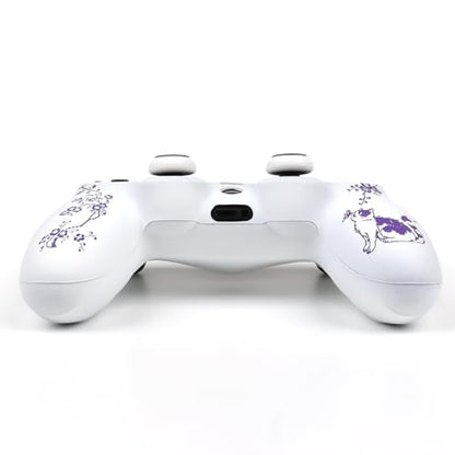 Cat Among Blossoming Branches Design Controller Skin Cover with 2 Thumb Grips Compatible with PS4/Playstation 4 Slim/Pro Controller - color: Cat White Purple