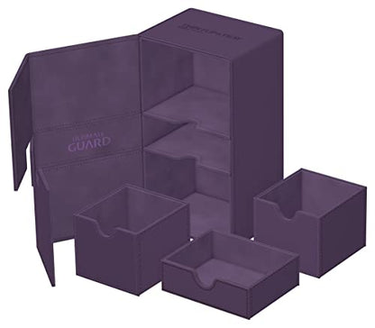 Ultimate Guard Twin Flip'n'Tray 200+, Deck Case for 200 Double-Sleeved TCG Cards + Dice Tray, Purple, Independent Magnetic Closure & Microfiber Inner Lining - color: Purple