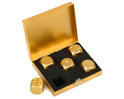 DS.DISTINCTIVE STYLE Aluminum Alloy Dice 5 Pieces 16mm Portable Metal Dices with Case 6 Sided Dice for Party Game - color: Gold, style: Square