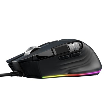 PUSOKEI RGB Gaming Mouse, 11 Programmable Buttons 7 RGB Lighting Modes Ergonomic Design, with 1200 to 12400 DPI 1000Hz Polling Rate and 20 Macro Slots, for PC Computer Gaming