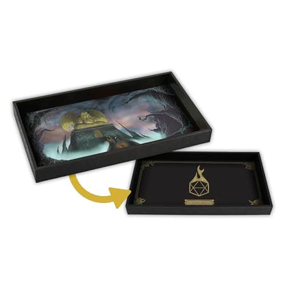 Forged Dice Co. Dice Tray 14" - Reversible Dice Rolling Mat - Compatible with Board Games and Tabletop RPGs Like Dungeons and Dragons Pathfinder Roleplaying Games - Cthulhu Temple - color: Black Tray W/ Cthulhu Temple Mat