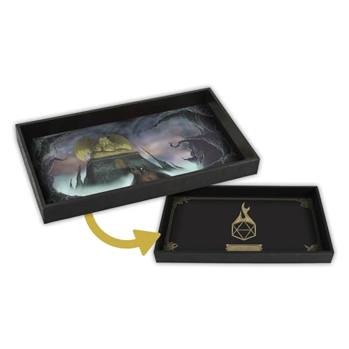 Forged Dice Co. Dice Tray 14" - Reversible Dice Rolling Mat - Compatible with Board Games and Tabletop RPGs Like Dungeons and Dragons Pathfinder Roleplaying Games - Cthulhu Temple - color: Black Tray W/ Cthulhu Temple Mat
