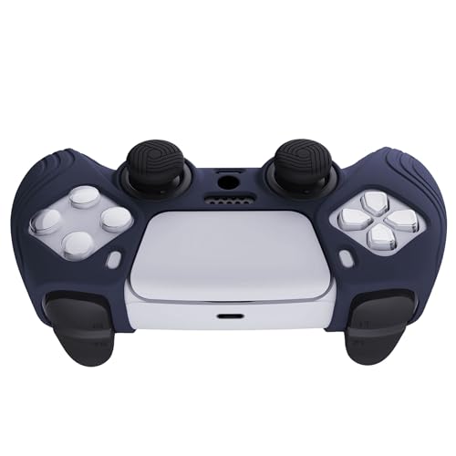 eXtremeRate PlayVital Samurai Edition Midnight Blue Anti-Slip Controller Grip Silicone Skin for ps5, Ergonomic Soft Rubber Case for ps5 Controller with Black Thumb Stick Caps - color: Midnight Blue
