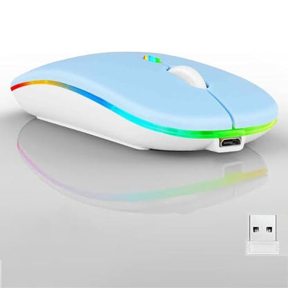 Guiheng Wireless Bluetooth Mouse,LED Dual Mode Rechargeable Silent Slim Laptop Mouse,Portable(BT5.2+USB Receiver) Dual Mode Computer Mice,for Laptop,Desktop Computer,ipad Tablet,Phone,TV (Blue) - color: blue
