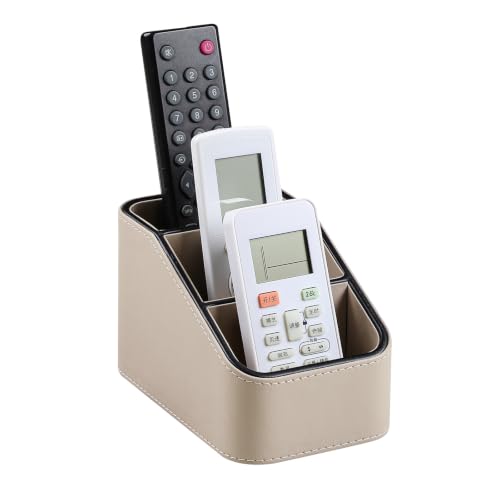 PU Leather Remote Control Holder, Small Desk Organizer Office Supply Bedside Caddy for Nightstand End Table Couch, Pen Remote Organizer with 3 Compartments (Beige) - color: Beige
