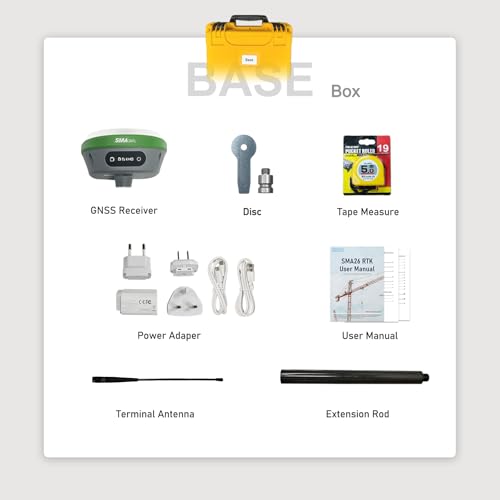 SMA26 Pro Base RTK Surveying System Base Station, GNSS Receiver, Tilt Compensation, 4G/WiFi/Bluetooth, IP67 Waterproof, Ideal for Land, Construction, and Forestry Survey (exclude Tripod) - style: SMA26 Pro Base