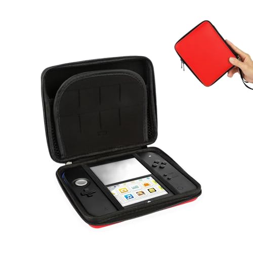 Gugxiom Carrying Case for 2DS Console and Accessories, Hard Shell Protective Travel Case, with 8 Game Slot and Inner Pocket, Wrist Strap (Red) - color: Red