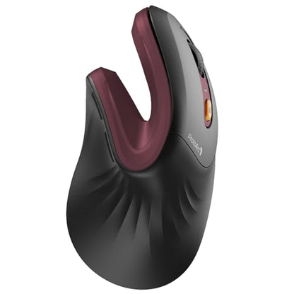 ProtoArc EM11 NL Wireless Ergonomic Vertical Mouse, Rechargeable, Wine Red | 58° vertical design supports a natural wrist posture, connect 3 devices via Bluetooth/2.4G USB-A, 500mAh USB-C rechargeable. - color: Wine Red