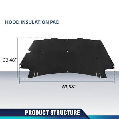 PIT66 Black Hood Insulation Pad 1/2" with Clips Compatible with Dodge Ram 1500 2500 3500 2002-2009 Heat Blanket - style: 2002-2008 Dodge Ram 1500 w/o Holes