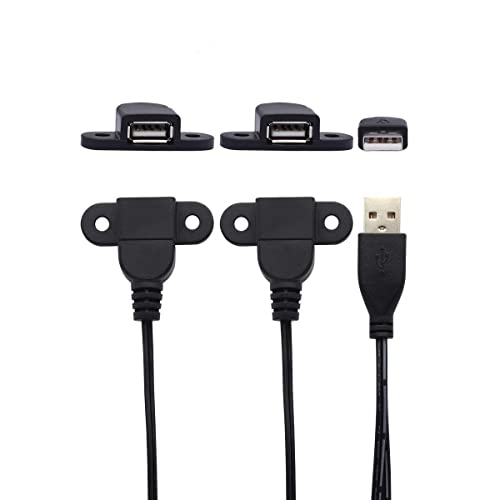 USB 2.0 Male to Dual Female Charging Extension Cable, Furniture nightstand Sofa Electric Vehicle on-Board Charging Port, Panel Mount Cable with Screw Hole 5ft (1 pcs) - color: 1 pcs Dual Female