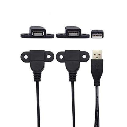 USB 2.0 Male to Dual Female Charging Extension Cable, Furniture nightstand Sofa Electric Vehicle on-Board Charging Port, Panel Mount Cable with Screw Hole 5ft (1 pcs) - color: 1 pcs Dual Female