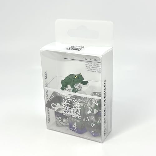 Sage's Portal Animal Familiars Resin DND Dice Set Polyhedral Dice Set for Dungeons and Dragons RPG Pathfinder Tabletop TTRPG (Green Frog + Figurine) - color: Green Frog + Mini Figure, style: Dice Set +Mini Figure