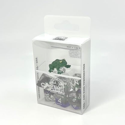 Sage's Portal Animal Familiars Resin DND Dice Set Polyhedral Dice Set for Dungeons and Dragons RPG Pathfinder Tabletop TTRPG (Green Frog + Figurine) - color: Green Frog + Mini Figure, style: Dice Set +Mini Figure