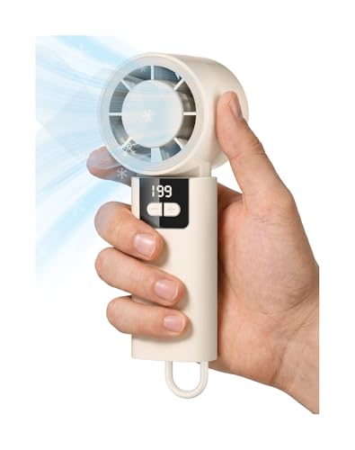200 Adjustable Speed Portable Handheld Fan, 5000mAh Turbo Mini Fan for Personal Cooling, 3H Fast Charge Small Travel Fan with LED Power Display, Desk Use, Ideal for Hot Flash, Travel, Outdoor (Amond)