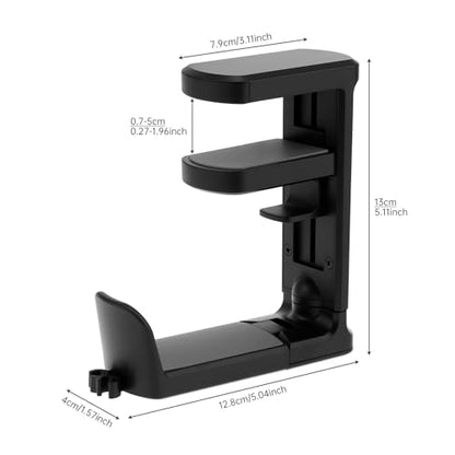 2pcs Under Desk Headphone Hanger Holder Utility Hook 360° Rotating Adjustable Clamp-on Earphone Hook Holder Mount Cable Clip Organizer Fit for PC Gaming Office Headset Hanger Gift (Black) - color: Black