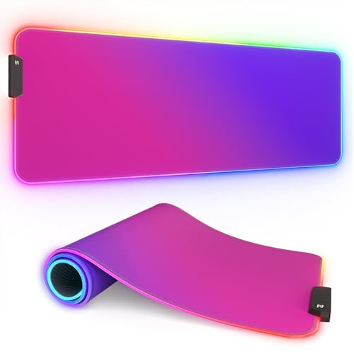 ITNRSIIET RGB Gaming Mouse Pad Full Desk XL Extended Large Gaming Mousepad 12 Lighting Modes, 30% Thicker, Big LED Desk Mat for Keyboard Men Gamers Esport Pros, 32" x 12",Gradient Red Purple - color: Z-gradient Red Purple