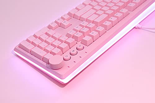 i-rocks K71M RGB Mechanical Gaming Keyboard with Media Control Knob, Switches (Red), 107 Keys w/Full NKRO, PBT Keycaps, Multimedia Hotkeys, Detachable USB-C Cable and Onboard Storage, Pink - color: Pink, size: Switches (Red)