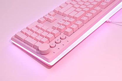 i-rocks K71M RGB Mechanical Gaming Keyboard with Media Control Knob, Switches (Red), 107 Keys w/Full NKRO, PBT Keycaps, Multimedia Hotkeys, Detachable USB-C Cable and Onboard Storage, Pink - color: Pink, size: Switches (Red)