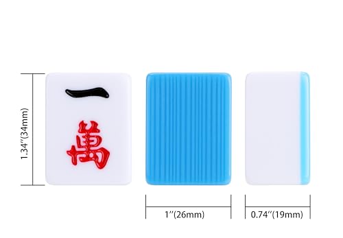 Mose Cafolo Traditional Chinese Mahjong Set – 144 Melamine 34mm Standard Size Tiles + 2 Spare Tiles, No Arabic Numerals, Travel Case, Complete Mahjong Game, Blue - color: Blue