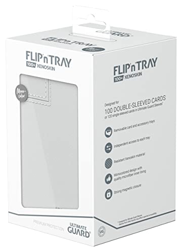 Ultimate Guard Flip'n'Tray 100+, Deck Case for 100 Double-Sleeved TCG Cards + Dice Tray, White, Independent Magnetic Closure & Microfiber Inner Lining - color: White