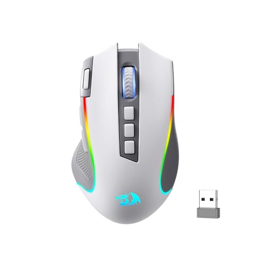 Redragon M612 Wireless RGB Optical Gaming Mouse 8000 DPI Remapping Keys | Cable-Free 0 Delay, Redefine Keybinding Macro, Vibing Backlight, Ergonomic Grip Body Comfort - color: Gray, style: Wireless