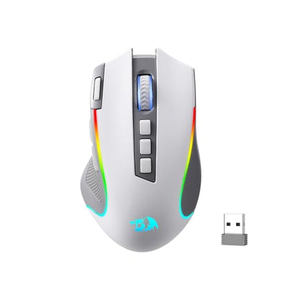 Redragon M612 Wireless RGB Optical Gaming Mouse 8000 DPI Remapping Keys | Cable-Free 0 Delay, Redefine Keybinding Macro, Vibing Backlight, Ergonomic Grip Body Comfort - color: Gray, style: Wireless