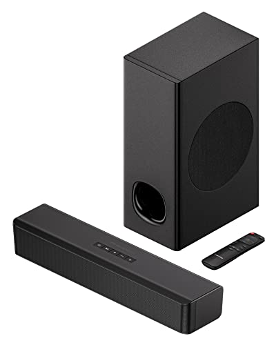 2.1 Compact Sound Bars for TV with Subwoofer, HDMI ARC/Bluetooth 5.0/Optical/AUX/RCA Connection, Remote Control, Adjustable Bass, Wall Mountable – P15, 140W, 16 inch, Black - style: P15